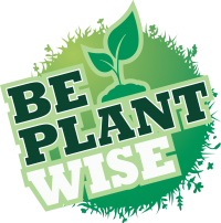 Blue and white text on a green circle reads: Be Plant Wise